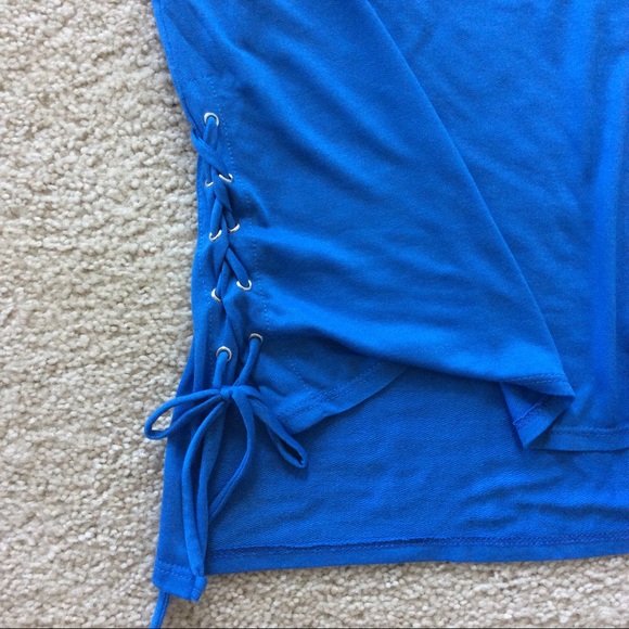 Blue, Short Sleeve Side Tie Detail Top - Picture 6 of 6